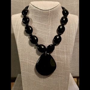 Black Beaded Pendant Necklace